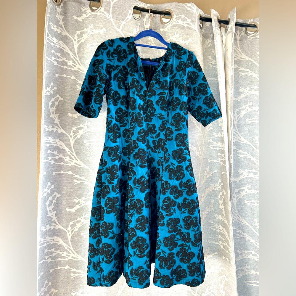 Blue jacquard knit dress